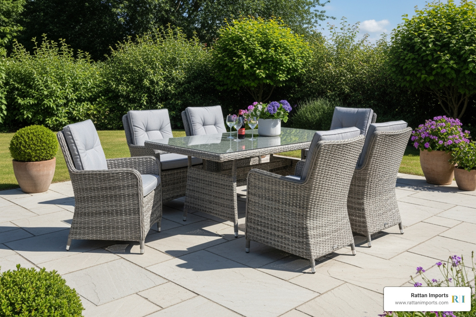 stylish grey wicker outdoor dining set - outdoor dining space