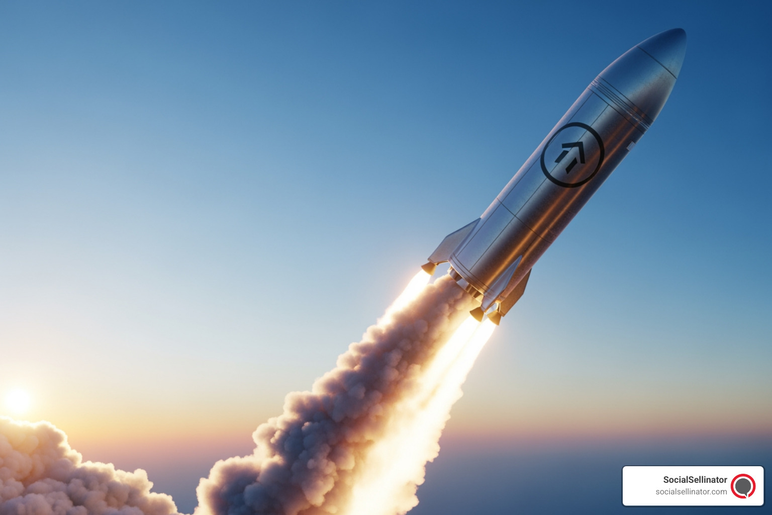 A rocket with a generic brand logo launching into the sky, symbolizing rapid growth in brand visibility. - brand visibility