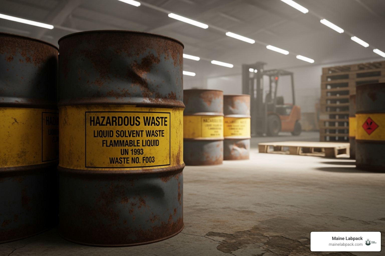 A hazardous waste label on a container of solvent waste - cannabis waste management A hazardous waste label on a container of solvent waste - cannabis waste management