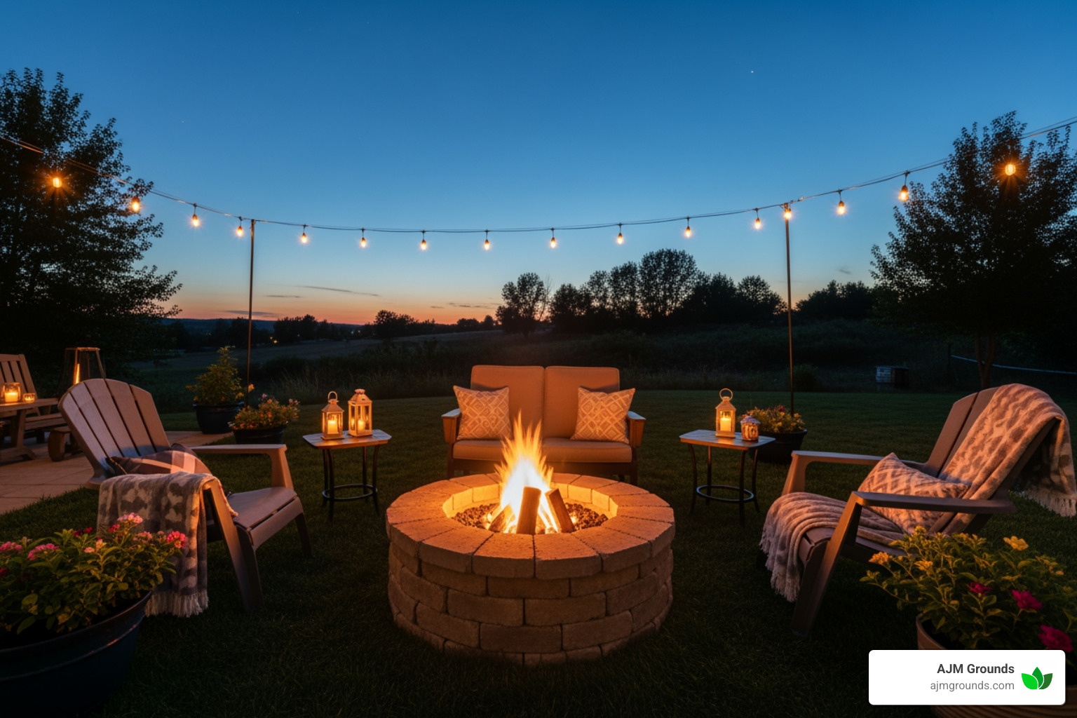 cozy backyard fire pit at dusk - Fire pit installation near me