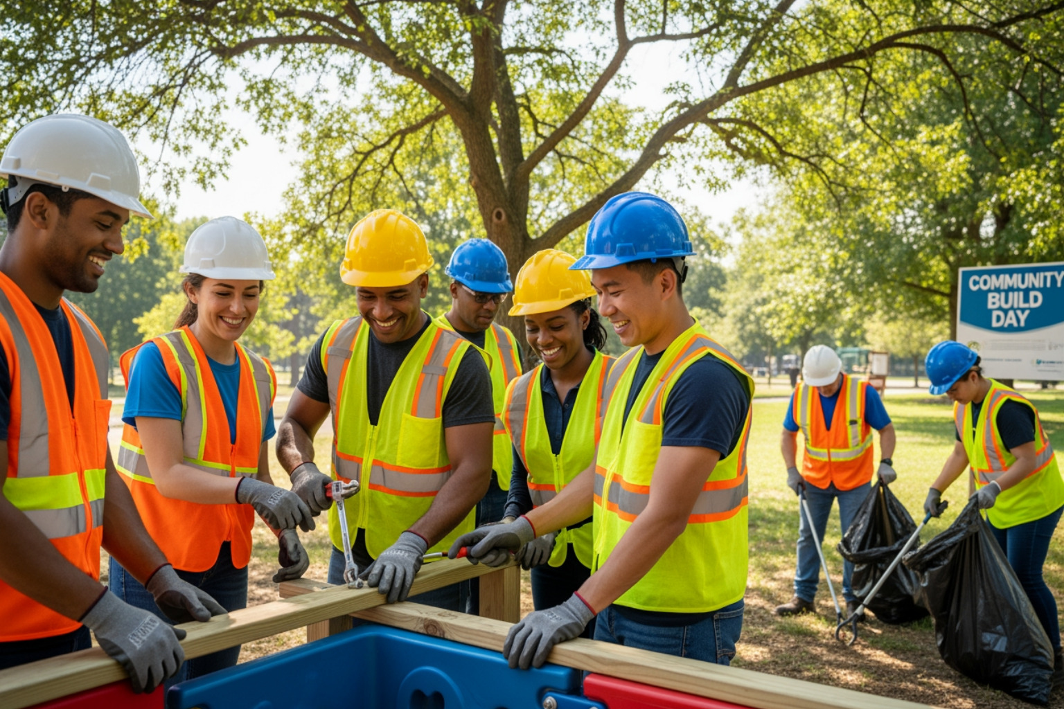 construction team volunteering at a local event - construction company content