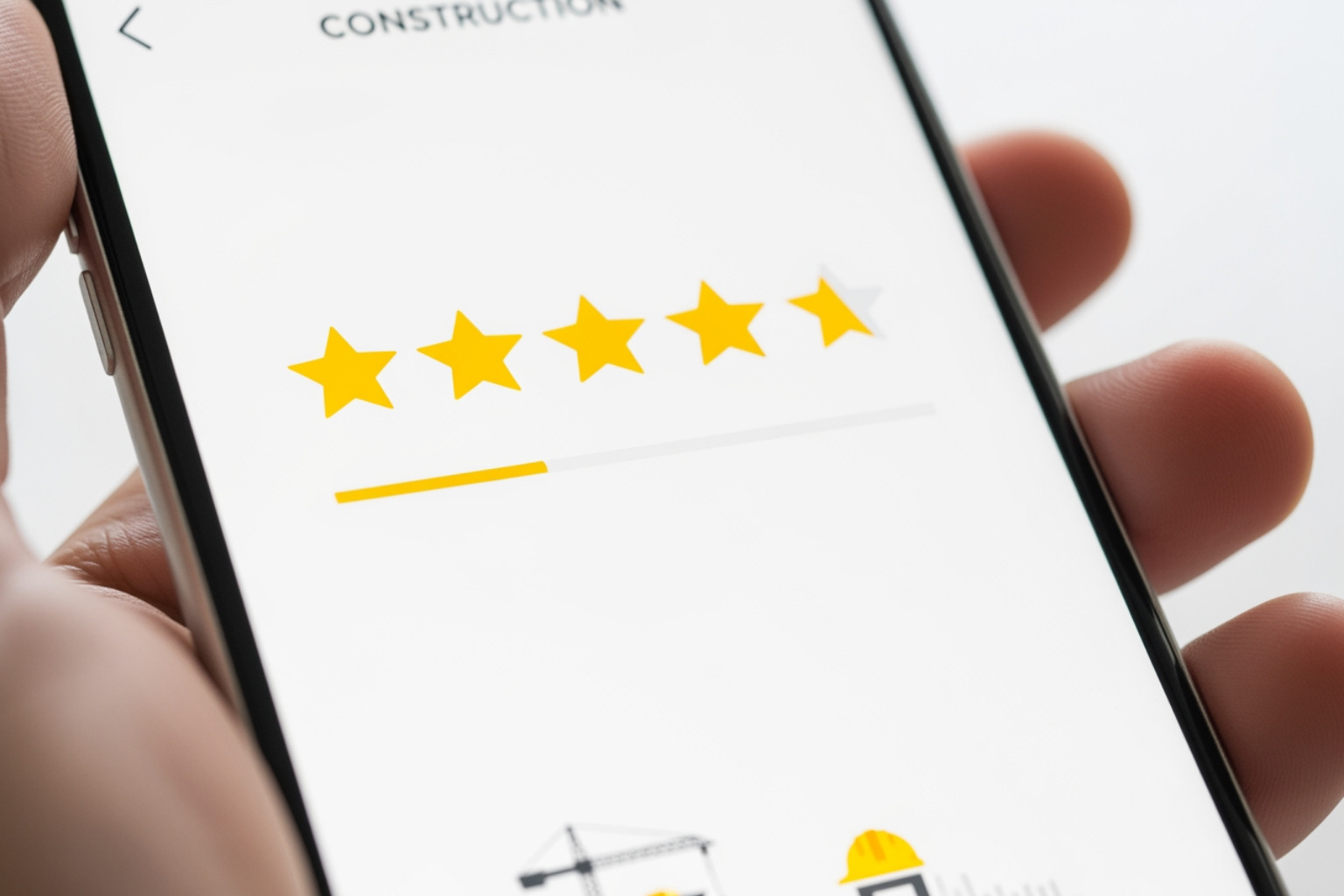 a 5-star review for a construction company on a phone screen - construction lead generation