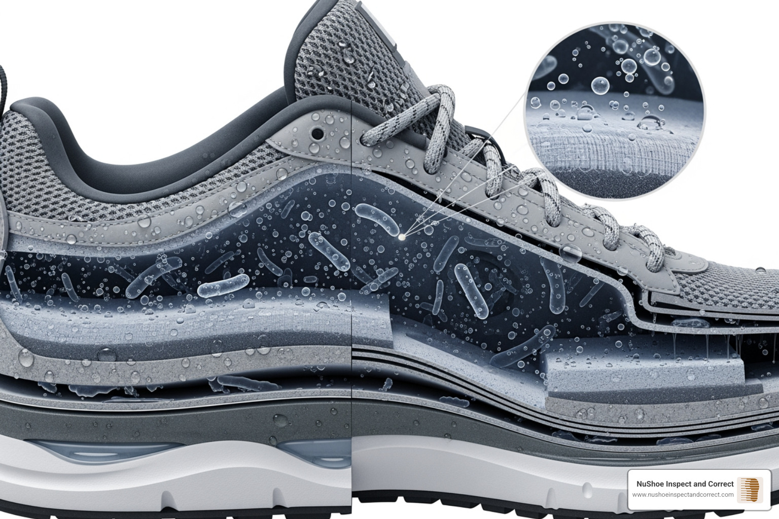 cross-section of a shoe with moisture and bacteria - odor removal shoes cross-section of a shoe with moisture and bacteria - odor removal shoes