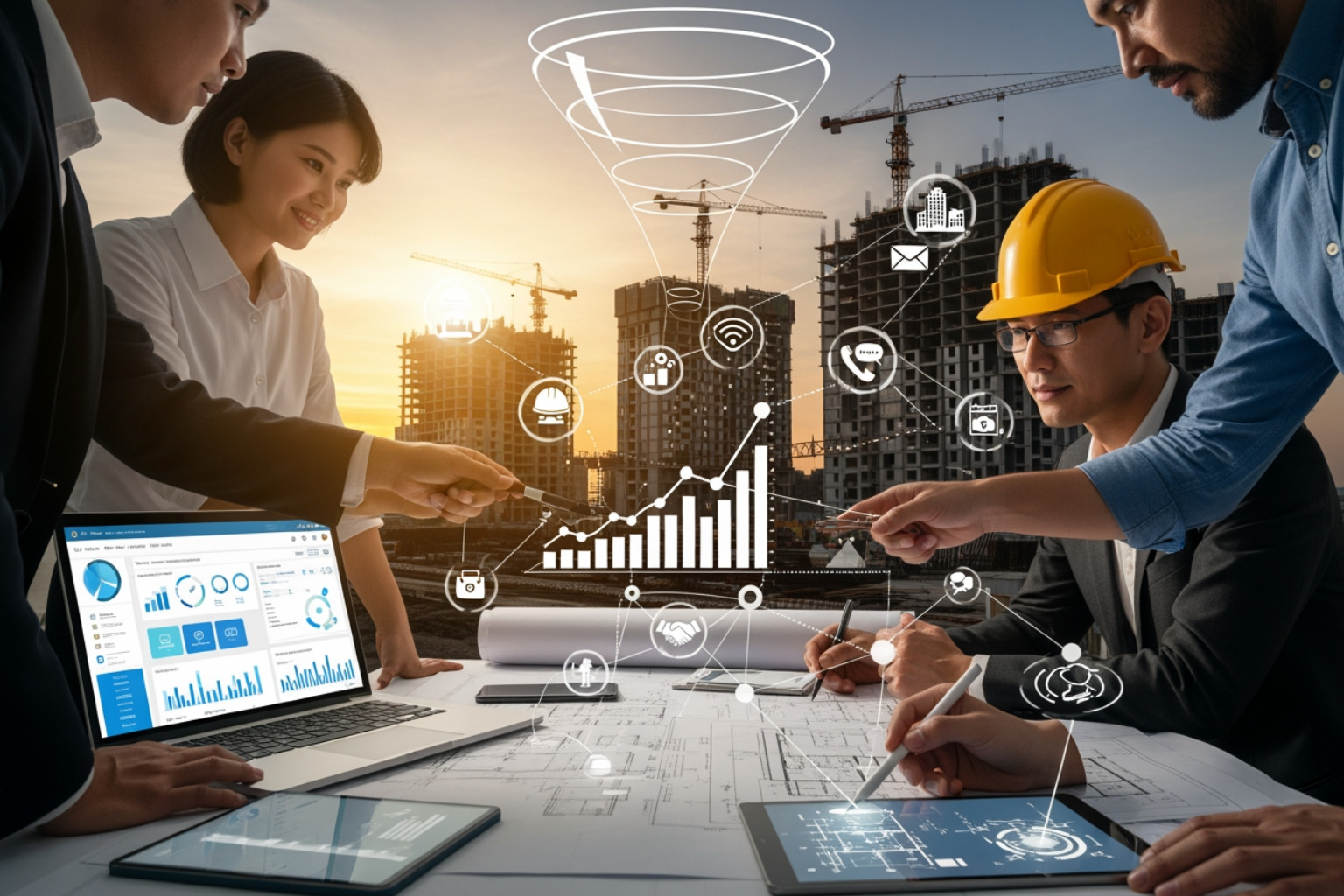 a CRM dashboard showing a construction sales pipeline - construction lead generation