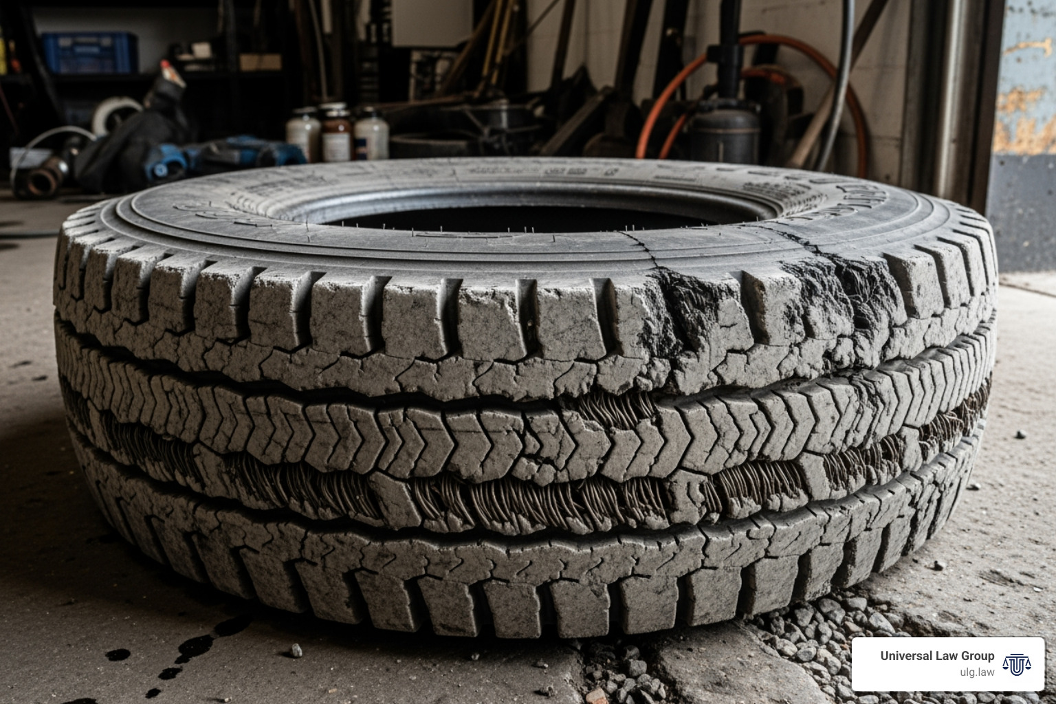 truck's worn-out tire - causes of truck accidents