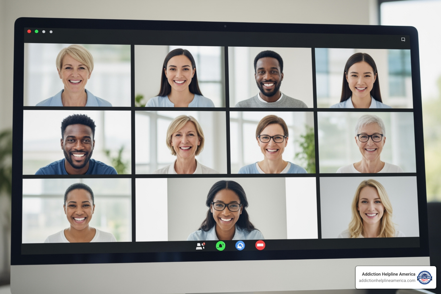 grid of faces in a virtual group therapy session - online addiction recovery programs