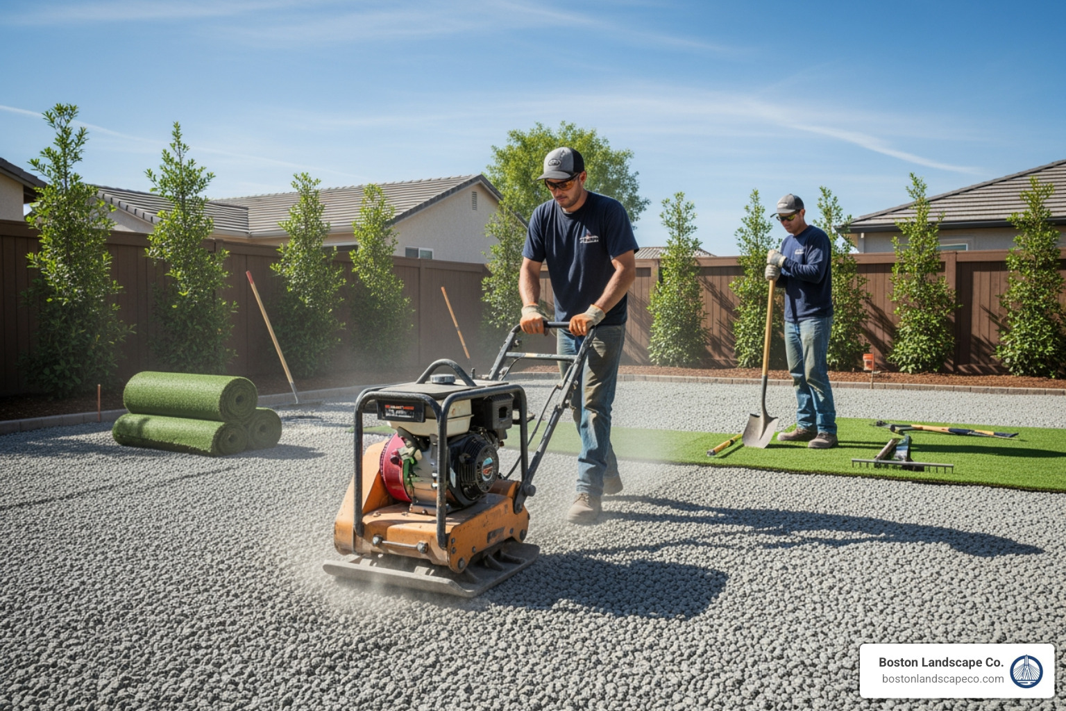 installation crew compacting aggregate base for artificial turf - Turf Lawn Installers