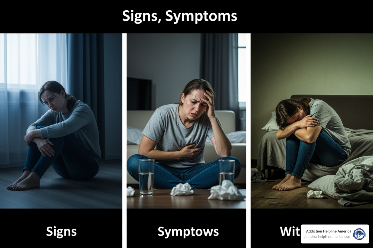 a split-screen graphic showing physical discomfort on one side and emotional distress on the other - Signs, Symptoms, and Withdrawal (Consolidated) a split-screen graphic showing physical discomfort on one side and emotional distress on the other - Signs, Symptoms, and Withdrawal (Consolidated)