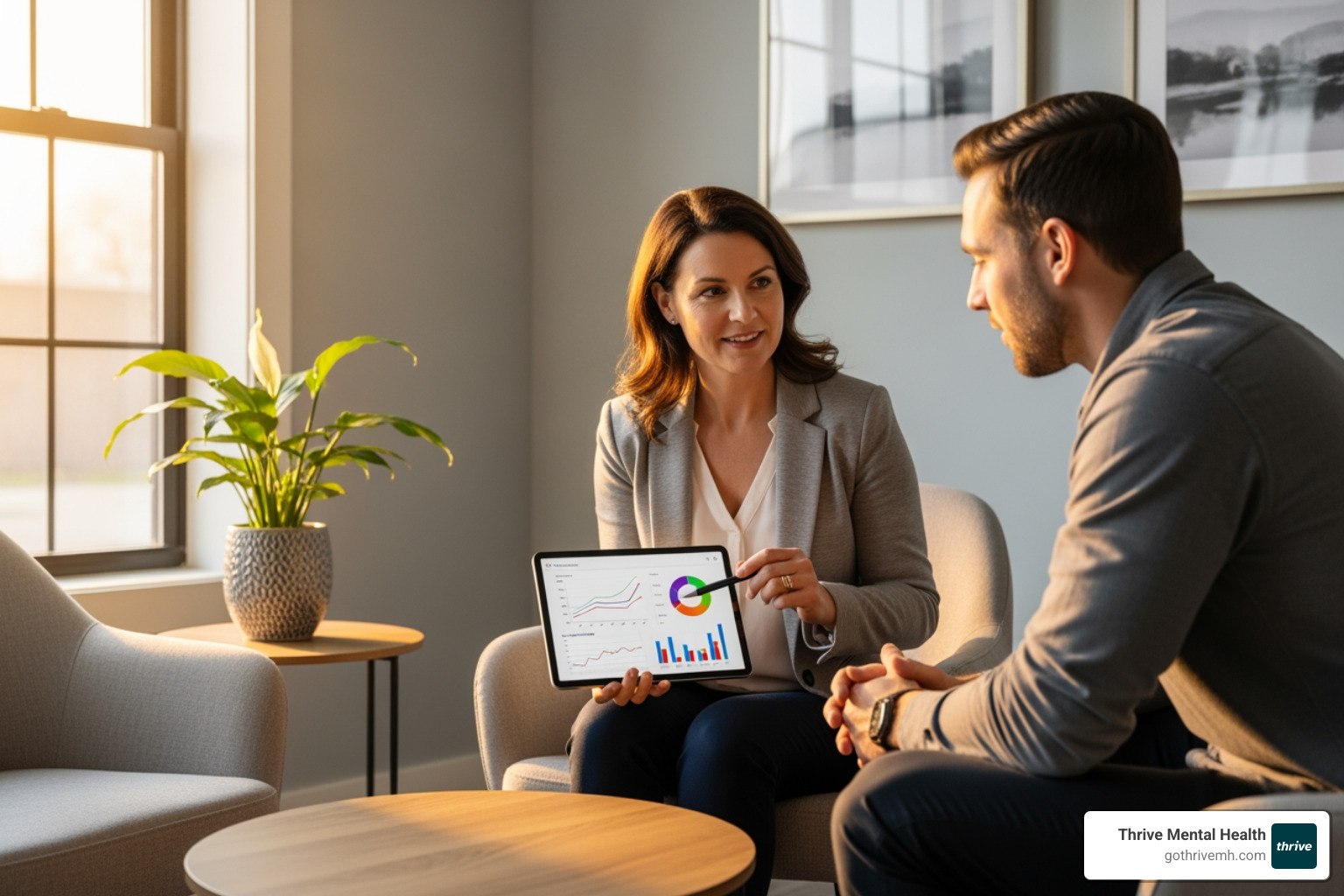 therapist and patient collaborating on a tablet showing progress charts - Which mental health treatment approach offers the most personalized care?