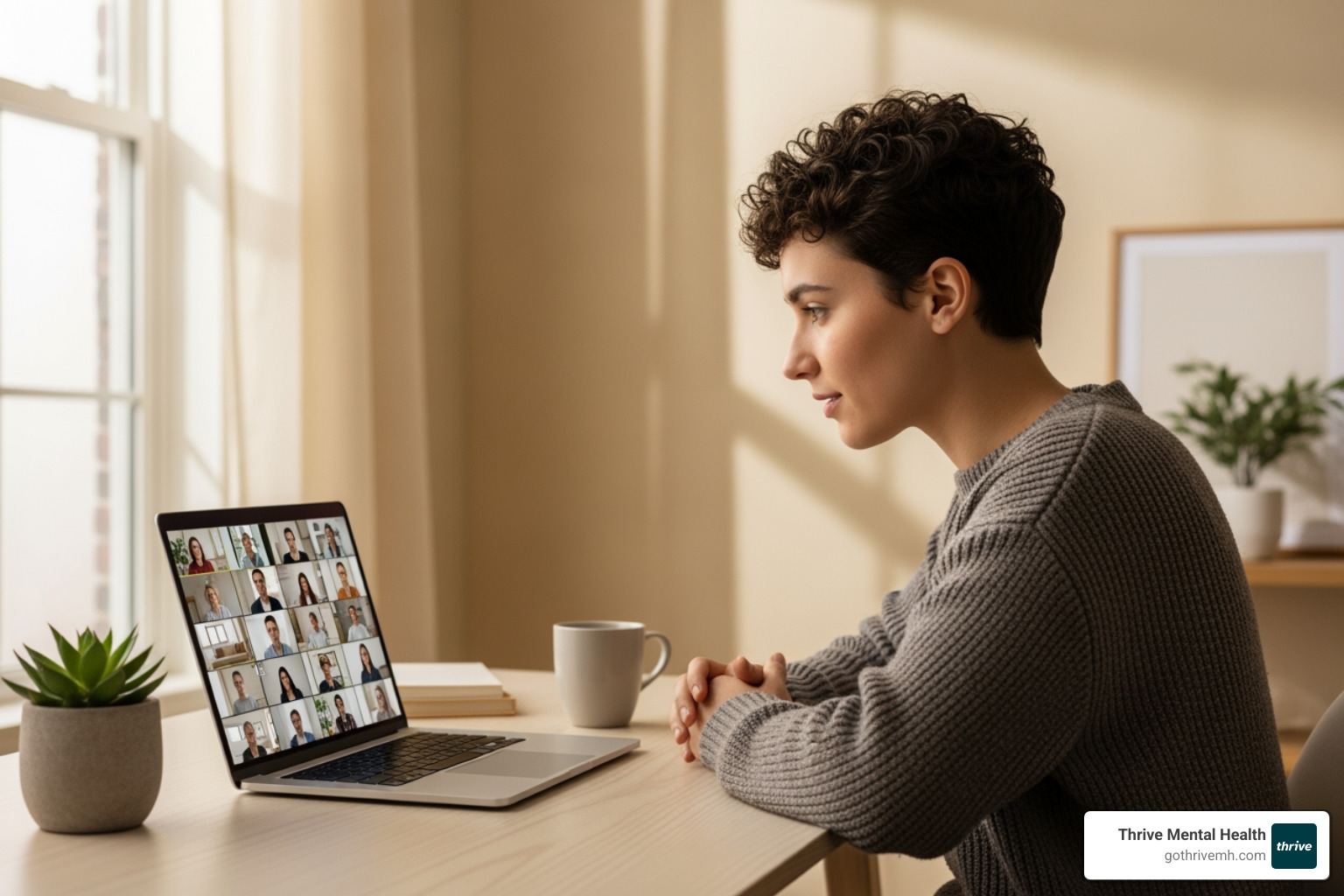 Person in home office on virtual group therapy - Which partial hospitalization programs offer flexible scheduling for full-time employees?