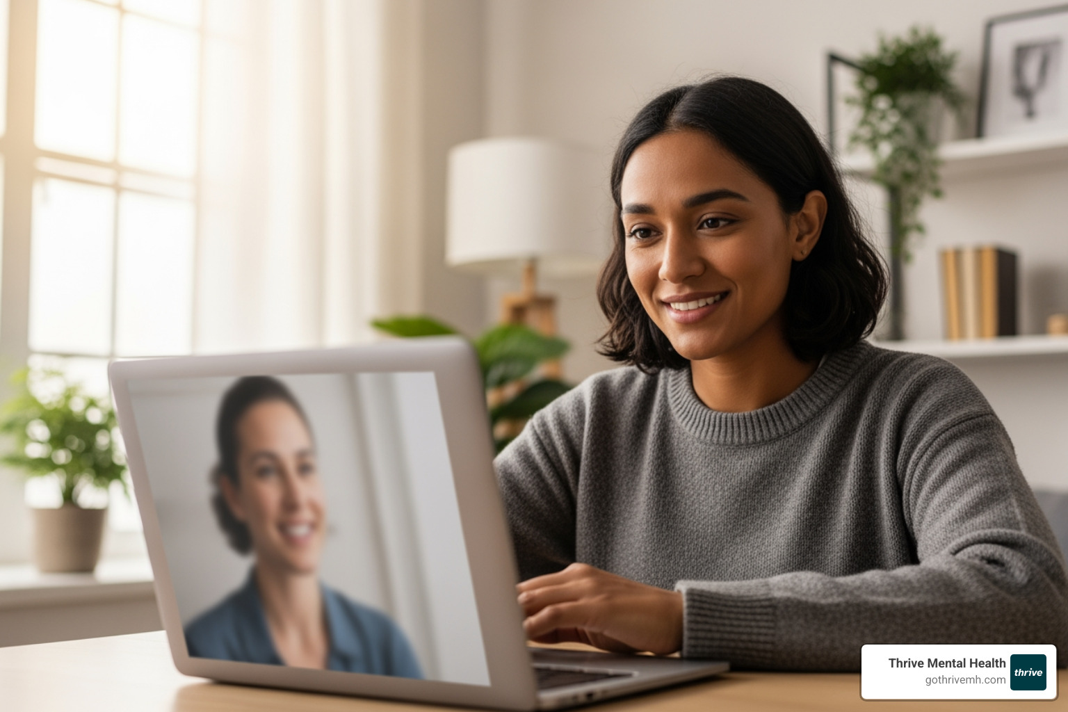 person having a positive virtual therapy session on a laptop - What mental health treatment options work best for creative industries?