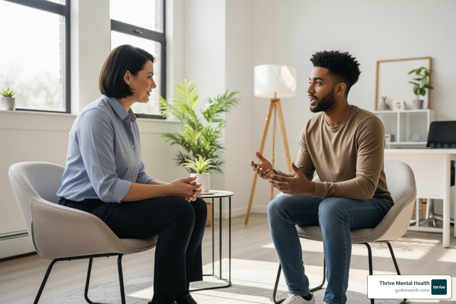 Therapist and client from different backgrounds connecting in session - Which mental health services offer culturally sensitive care? Therapist and client from different backgrounds connecting in session - Which mental health services offer culturally sensitive care?