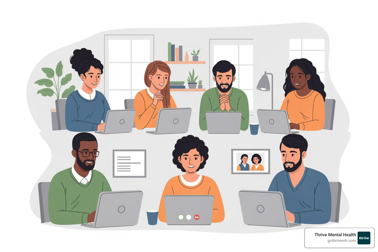 Diverse group in a virtual anxiety IOP session - What are the top intensive outpatient programs for anxiety treatment?