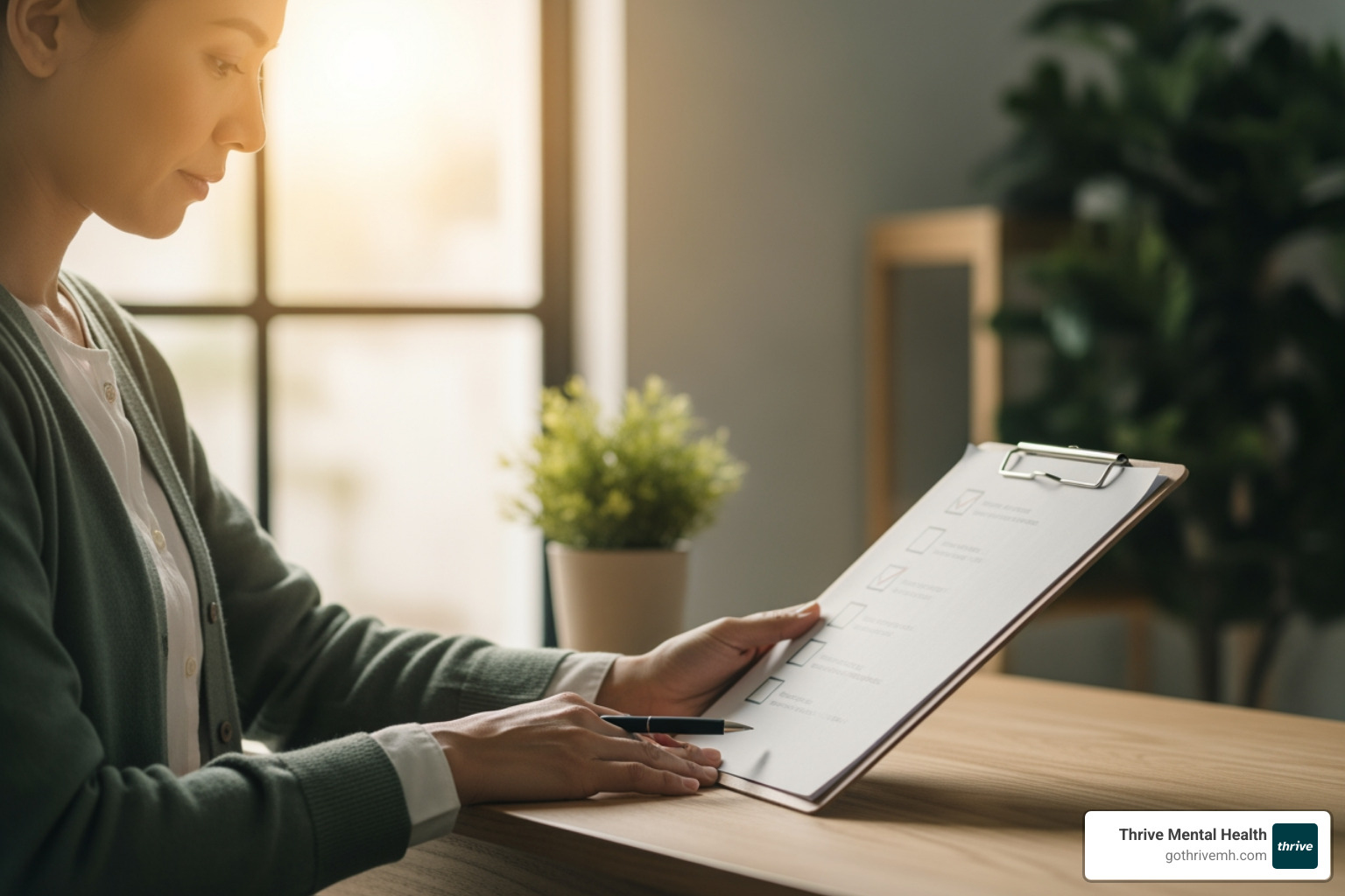 Person with depression reviewing a PHP checklist on clipboard. - What's the best mental health PHP for adults with depression?