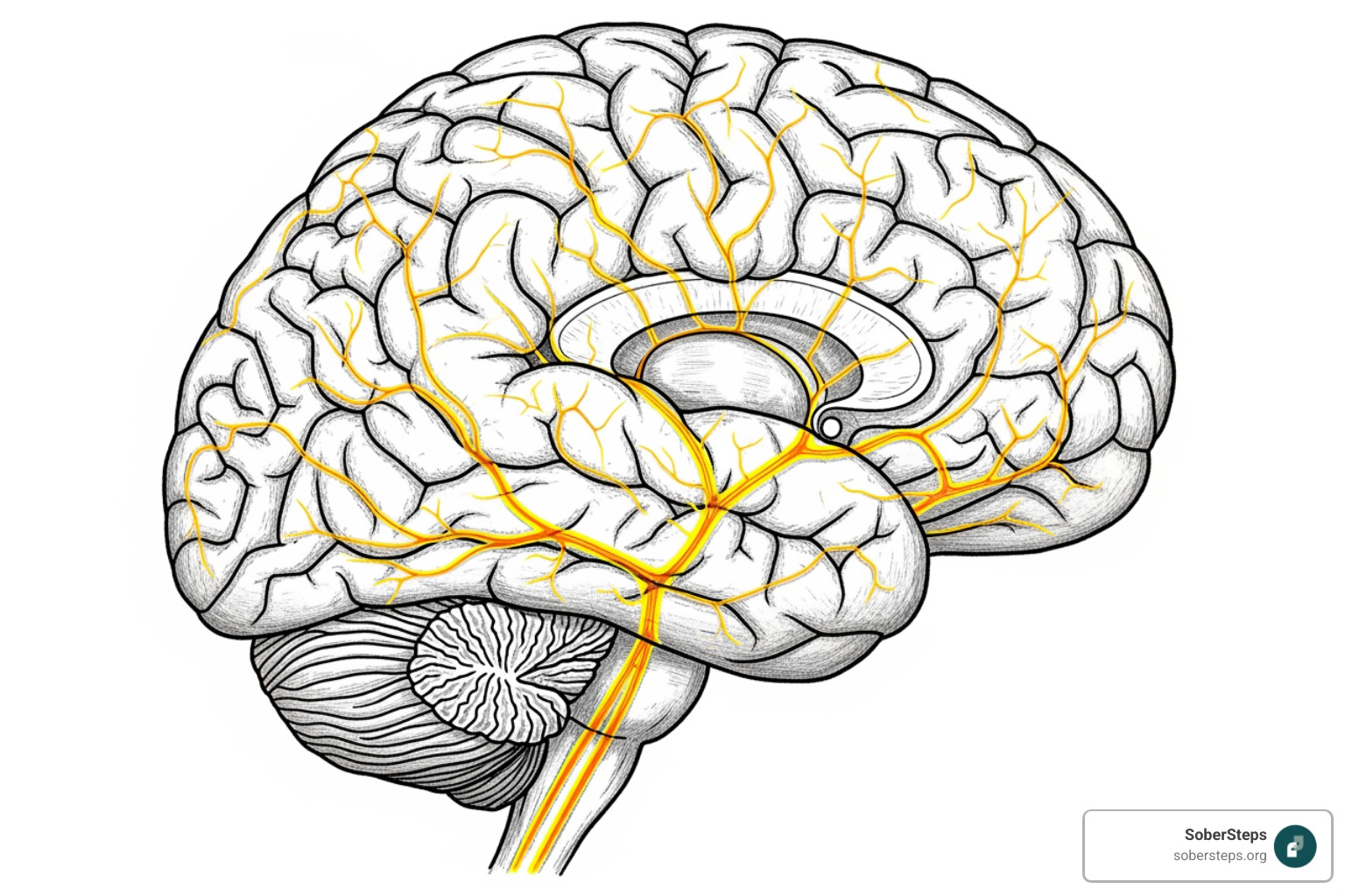 Brain diagram showing dopamine pathways - Stimulant Addiction