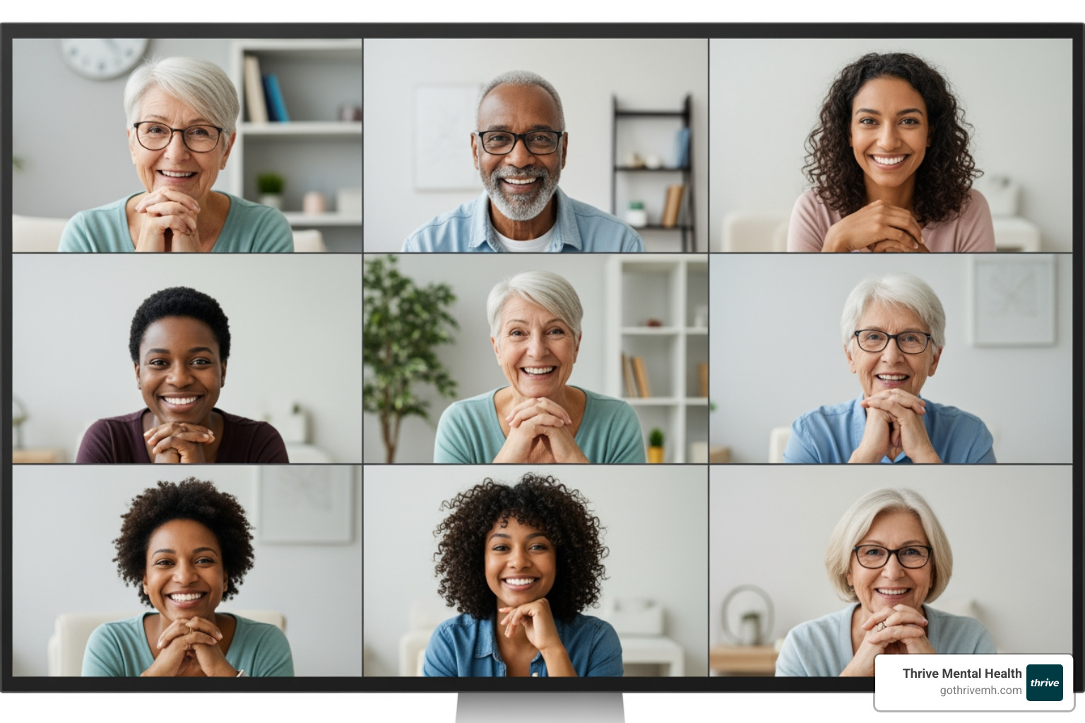 Diverse adults in Thrive's virtual IOP group therapy, accessible across Florida. - What are the benefits of choosing Thrive over local mental health treatment centers? Diverse adults in Thrive's virtual IOP group therapy, accessible across Florida. - What are the benefits of choosing Thrive over local mental health treatment centers?