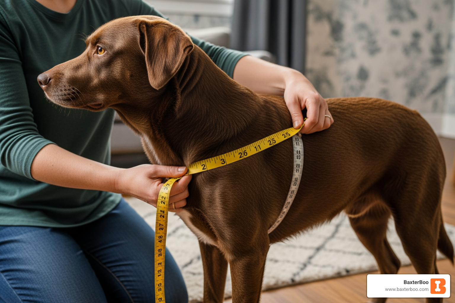person measuring dog's chest - dog harness