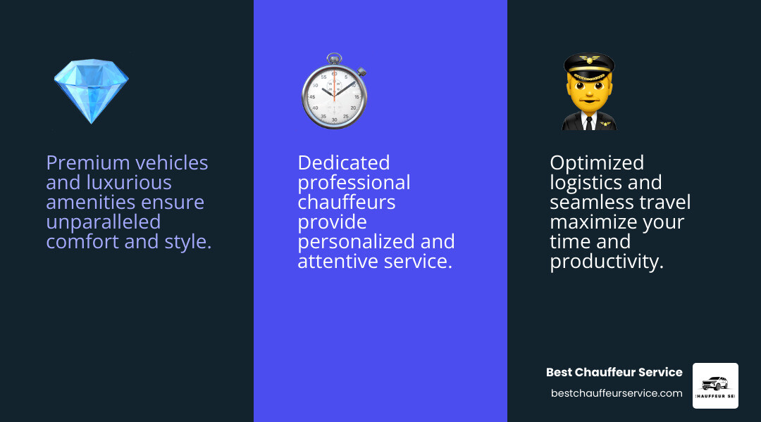 infographic showing three pillars: Luxury (premium vehicles and amenities), Efficiency (time savings and productivity), and Service (professional chauffeurs and personalized attention) - Business class transport infographic 3_facts_emoji_blue infographic showing three pillars: Luxury (premium vehicles and amenities), Efficiency (time savings and productivity), and Service (professional chauffeurs and personalized attention) - Business class transport infographic 3_facts_emoji_blue