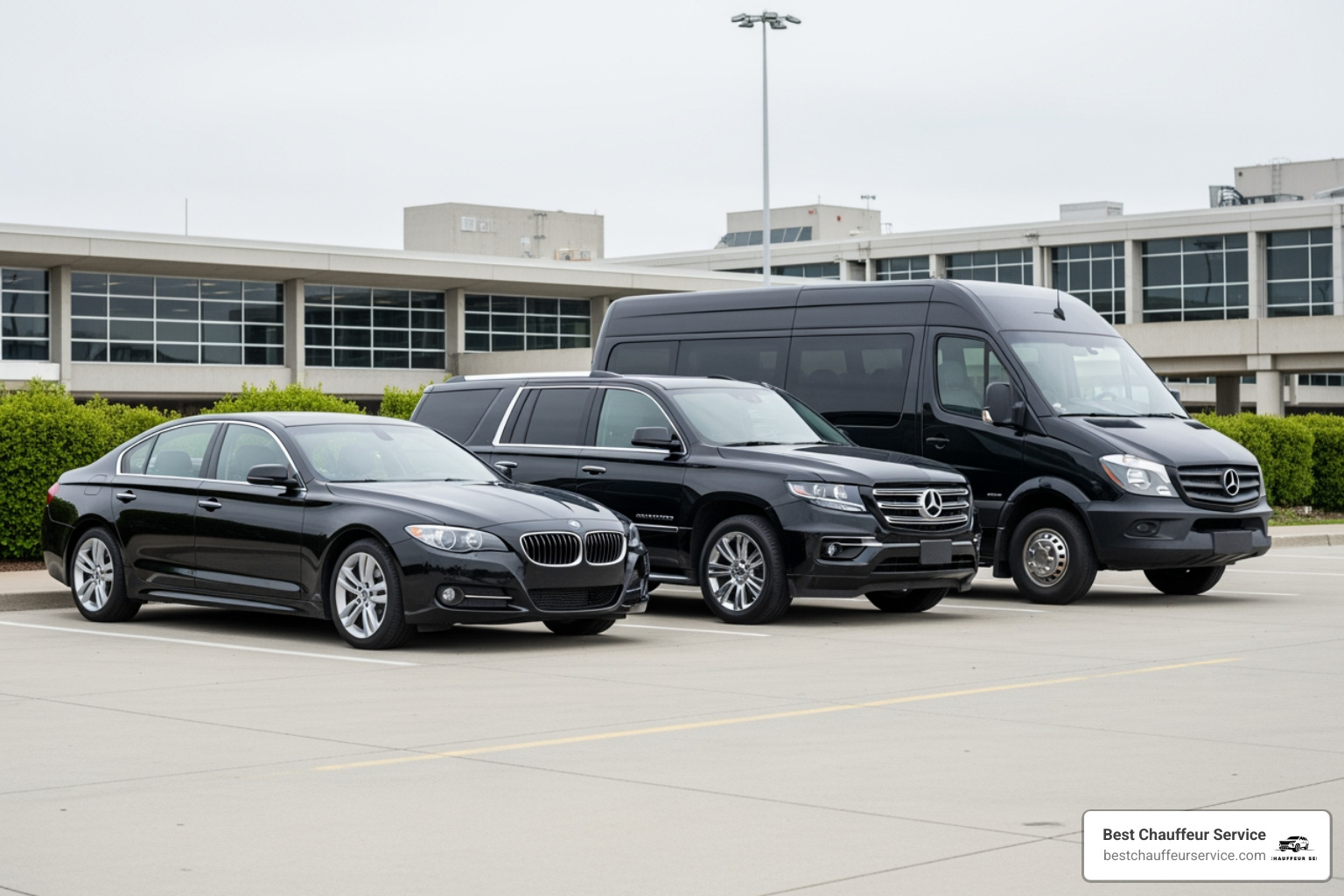 of a fleet including a sedan, SUV, and a sprinter van - Private airport transfer Houston