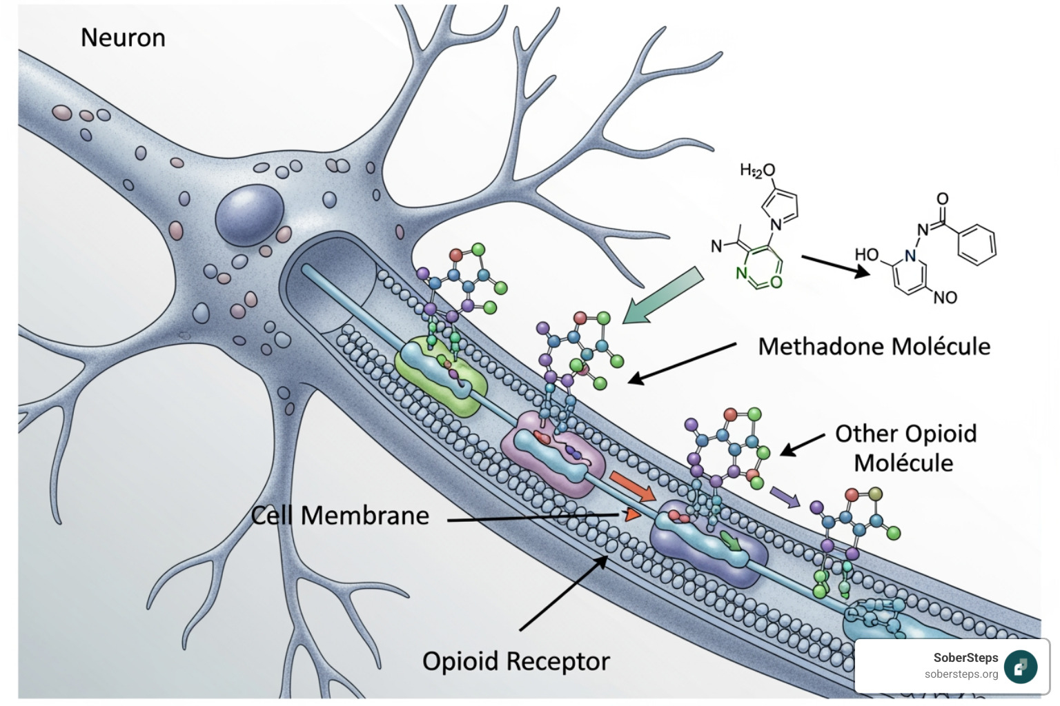 diagram showing how methadone works on opioid receptors in the brain - methadone clinic near me diagram showing how methadone works on opioid receptors in the brain - methadone clinic near me