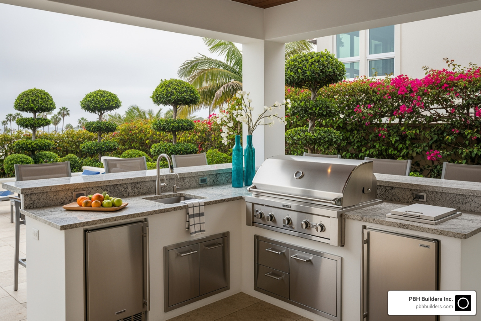 Fully equipped outdoor kitchen with BBQ and bar seating - Outdoor Living Del Mar Fully equipped outdoor kitchen with BBQ and bar seating - Outdoor Living Del Mar