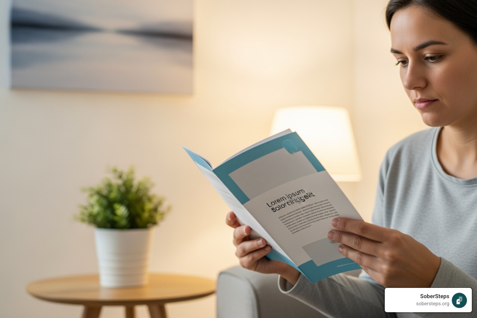 person reviewing brochure - Sober Living Homes