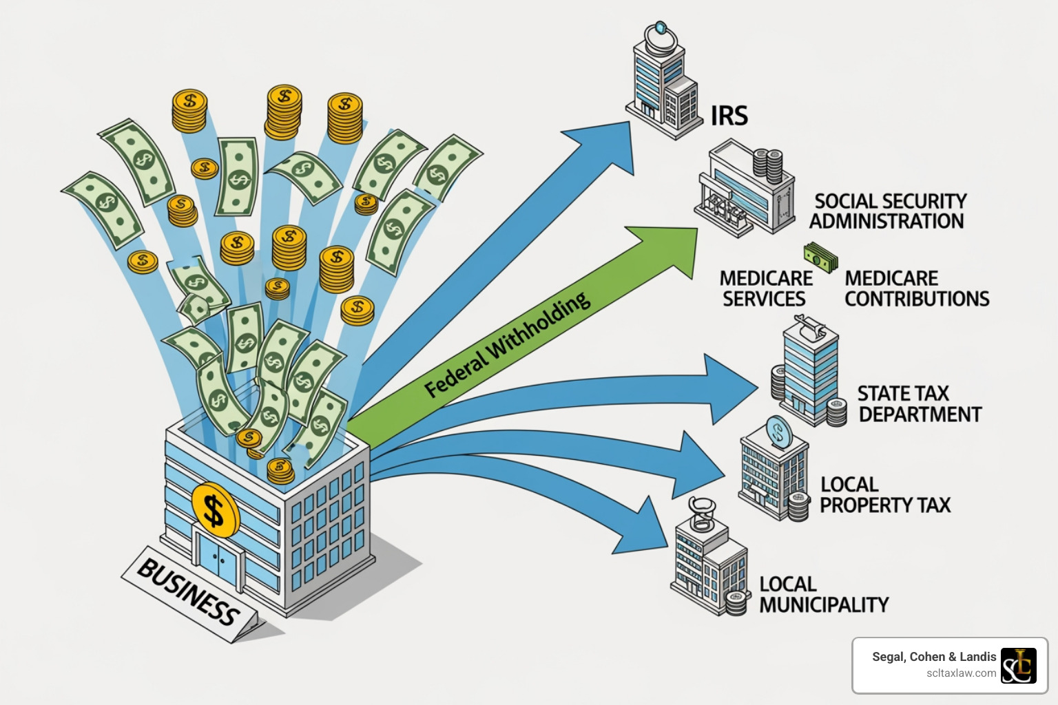 of a flowchart showing where payroll taxes go - payroll tax liability