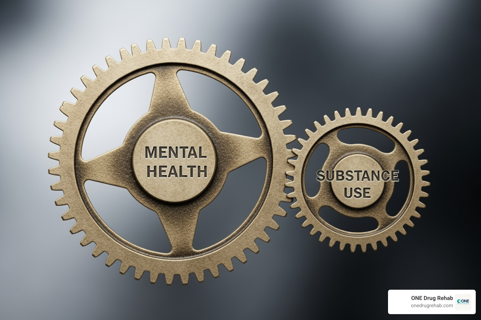 two interlocking gears labeled "Mental Health" and "Substance Use" - Dual diagnosis programs