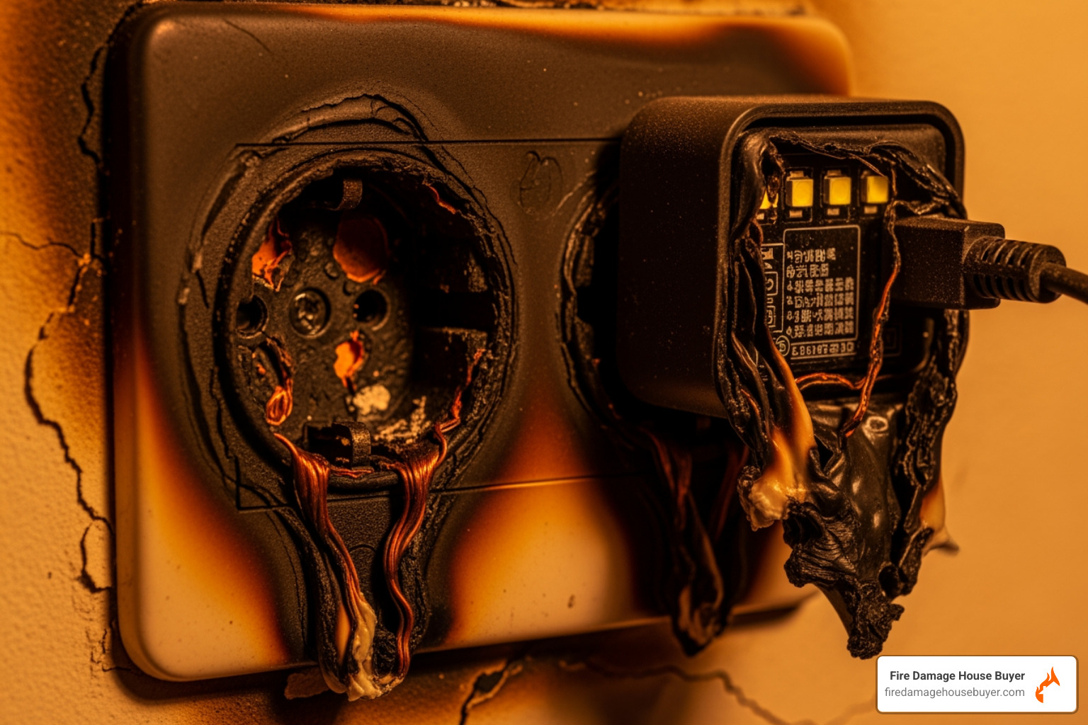 burnt-out electrical socket with melted LED adapter - can led lights cause a fire burnt-out electrical socket with melted LED adapter - can led lights cause a fire