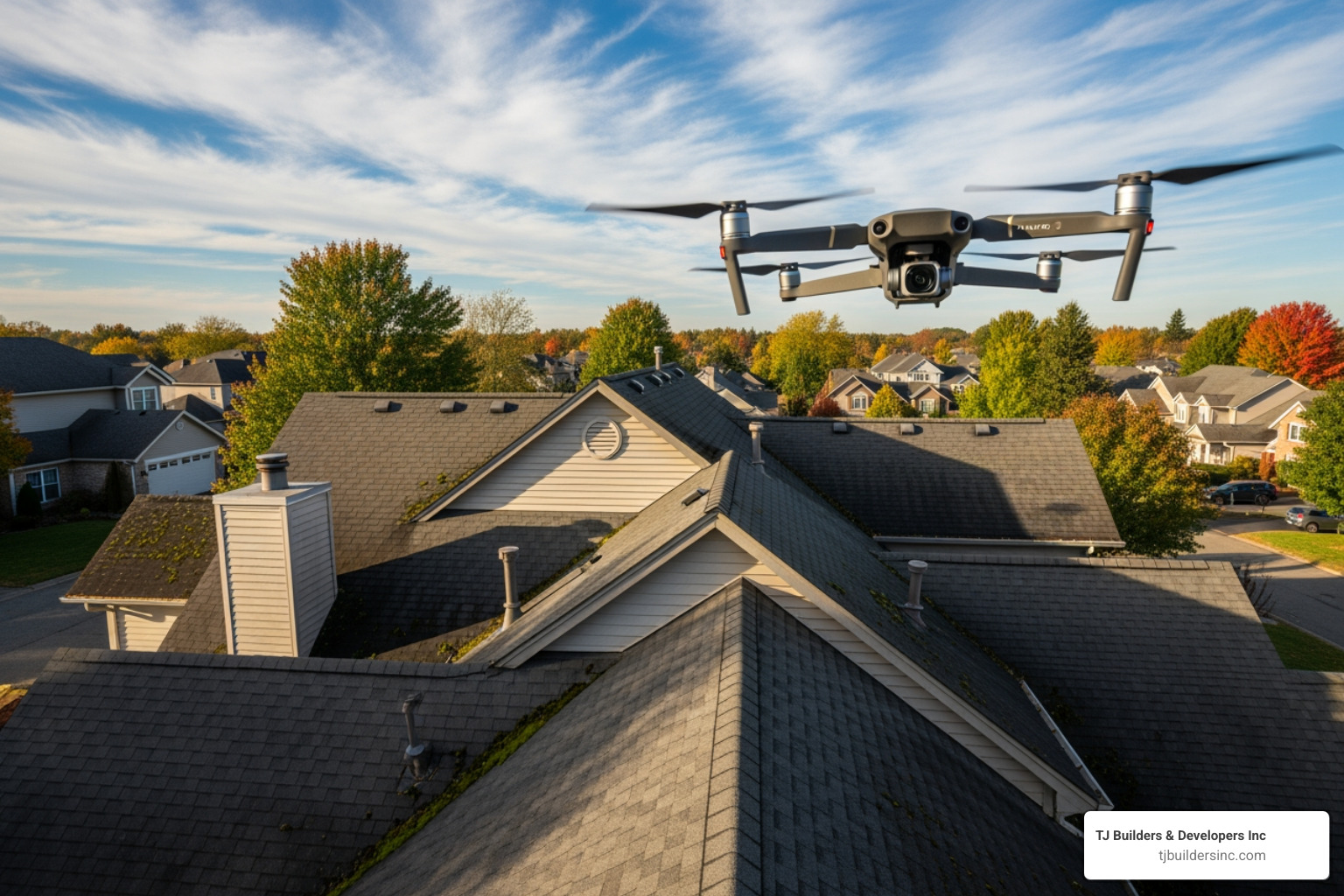 drone inspecting a residential roof - affordable roof inspection