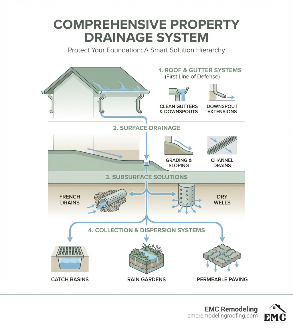 Comprehensive drainage system infographic - property drainage solutions infographic 