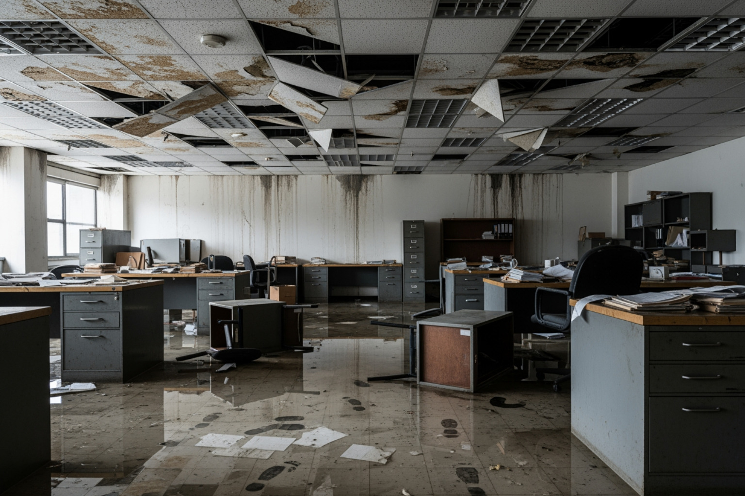 water-damaged office interior - property damage help company water-damaged office interior - property damage help company