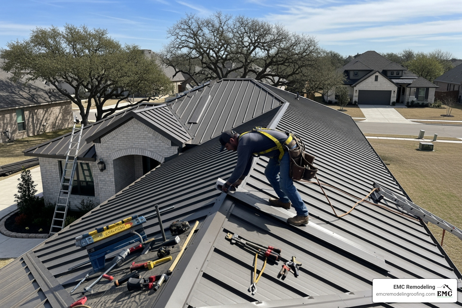 A certified roofer consulting with a homeowner - metal roofing contractors near me georgetown tx
