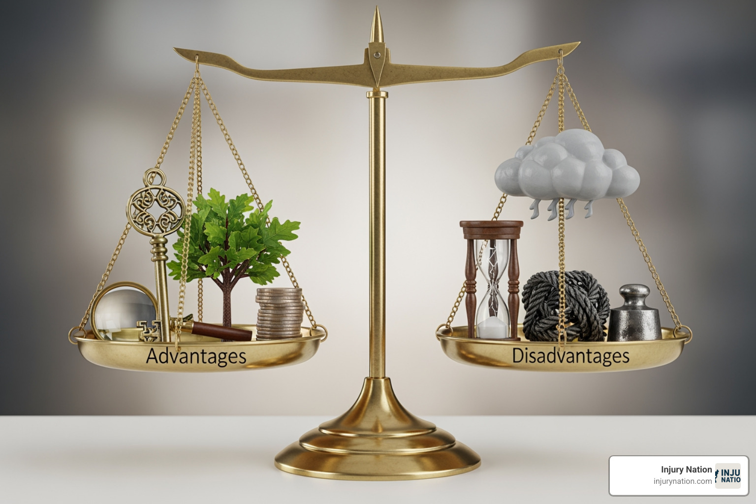 balancing scales labeled "Pros" and "Cons" - No fault state