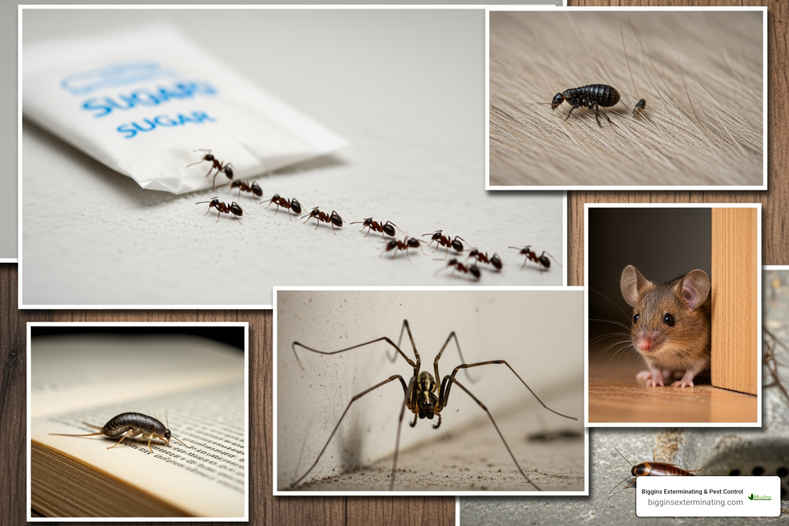 collage of common household pests like ants, spiders, and mice - general pest control treatment