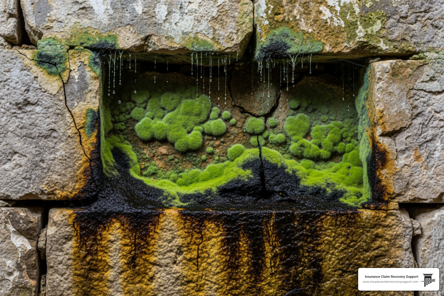 Mold growing on a church wall - Church water damage Mold growing on a church wall - Church water damage