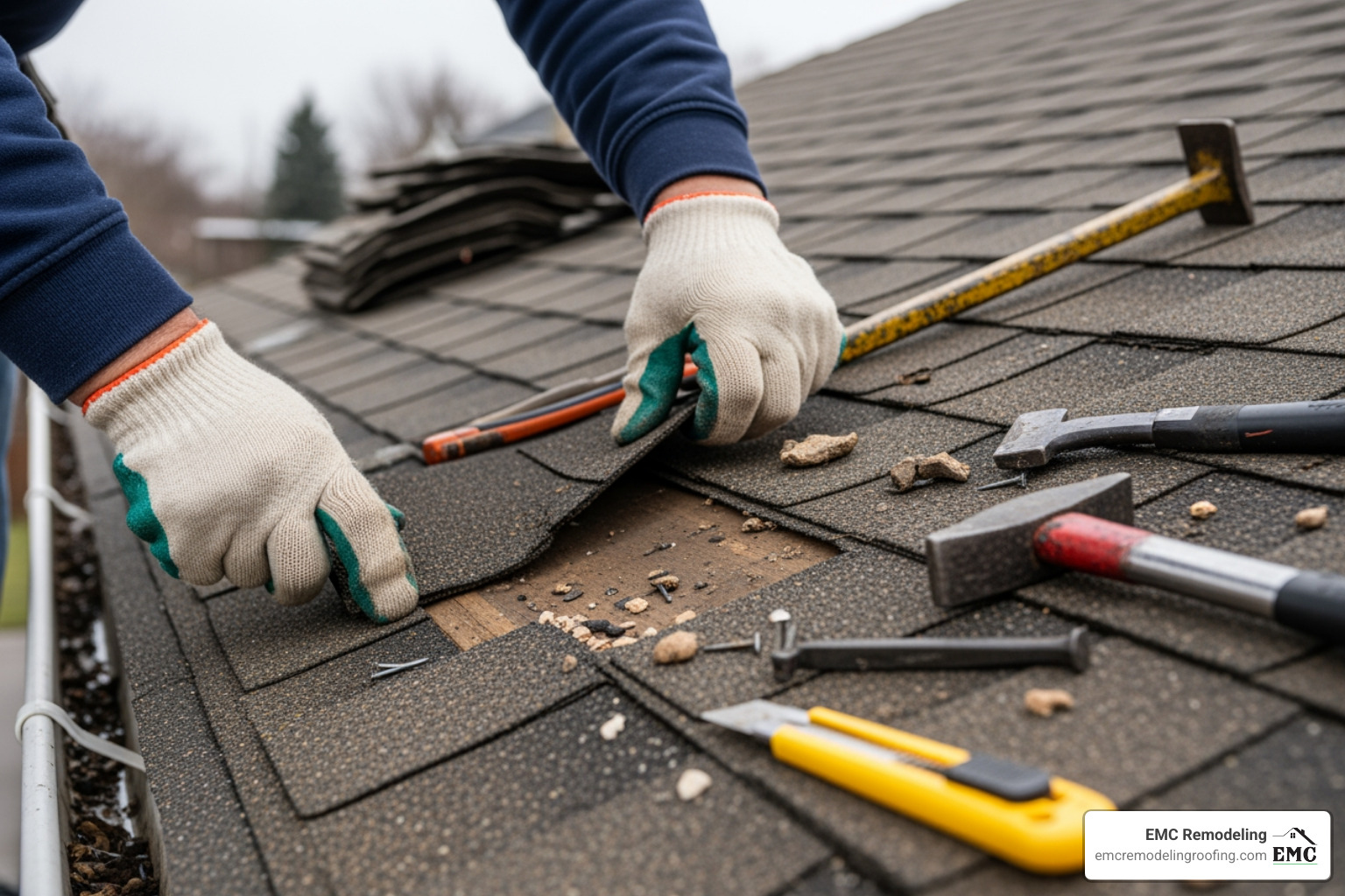 homeowner on roof ladder - cost to fix roof