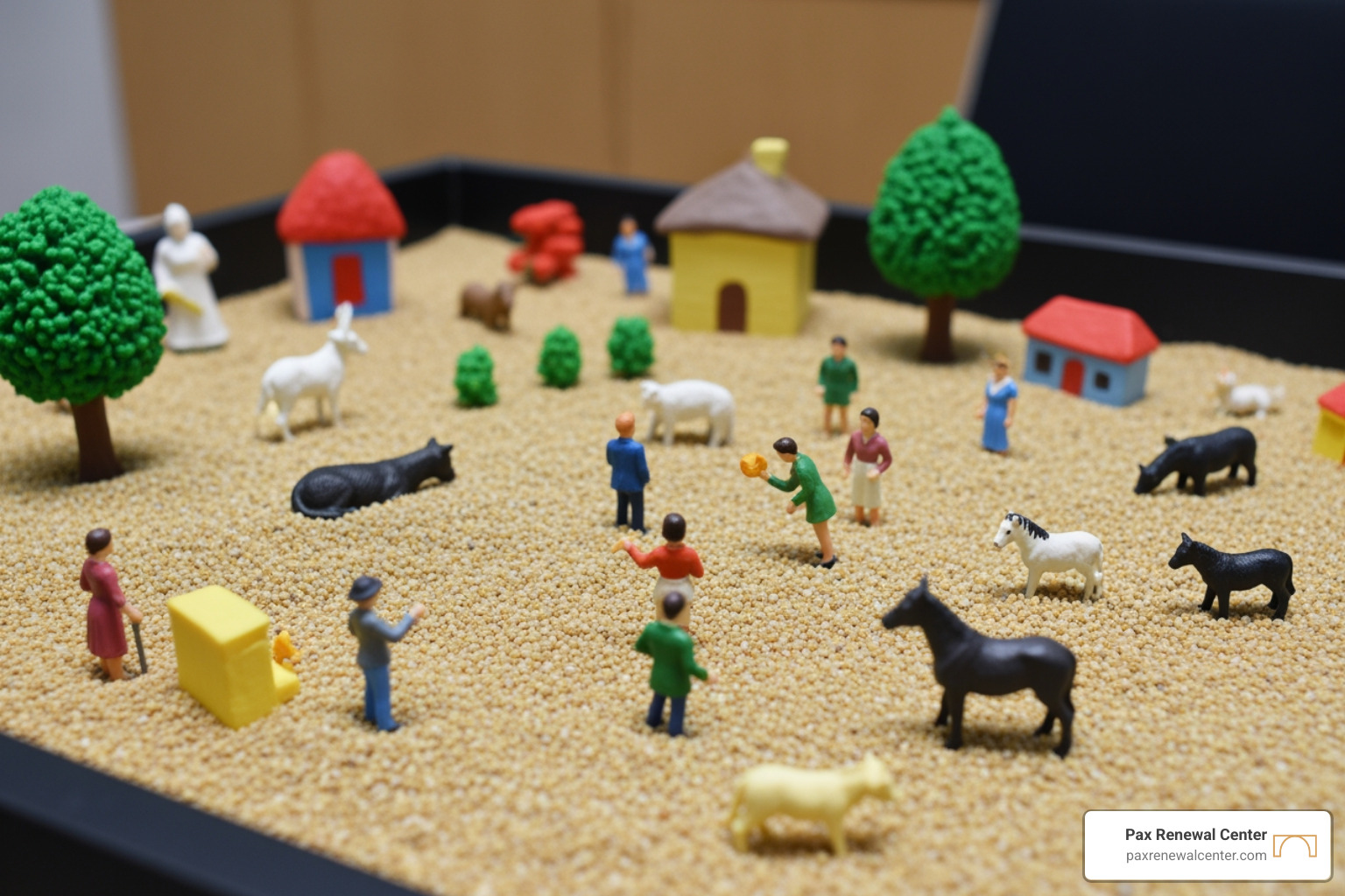 a sand tray with miniatures arranged to tell a story - play therapy lafayette la a sand tray with miniatures arranged to tell a story - play therapy lafayette la