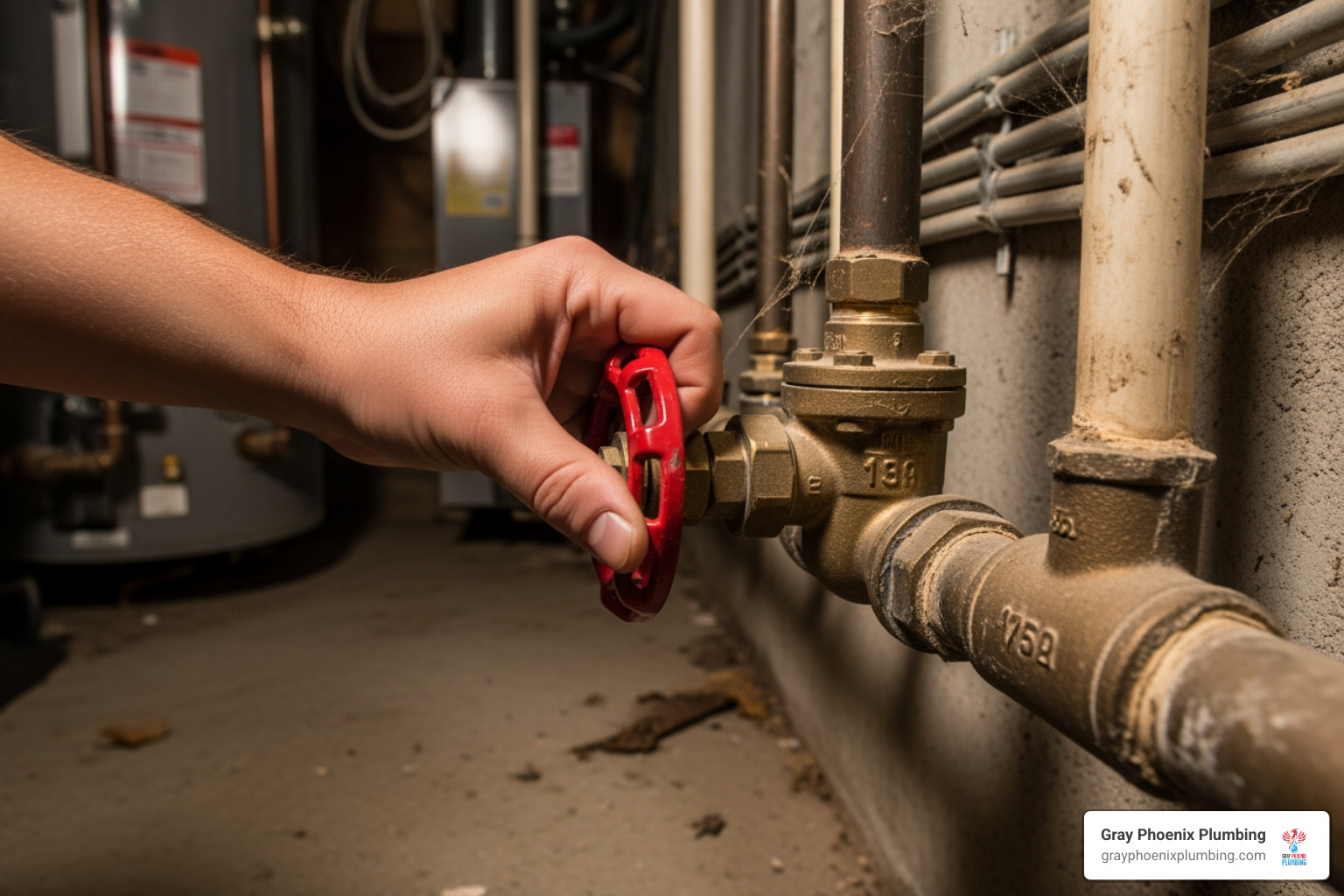 hand shutting off main water valve - Plumbing emergency Littleton CO