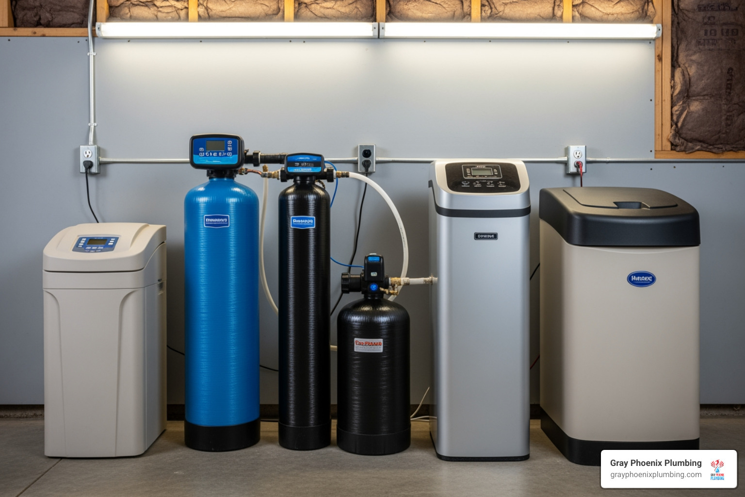 different types of water softener units side-by-side - Water softener installation Littleton