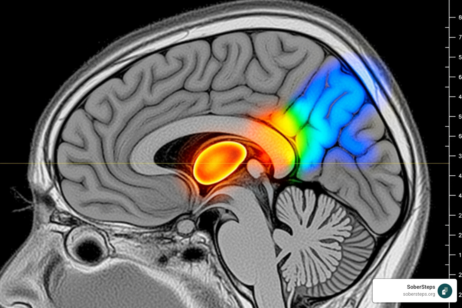 representing a brain scan highlighting the amygdala and prefrontal cortex -  Post-Traumatic Stress Disorder (PTSD)