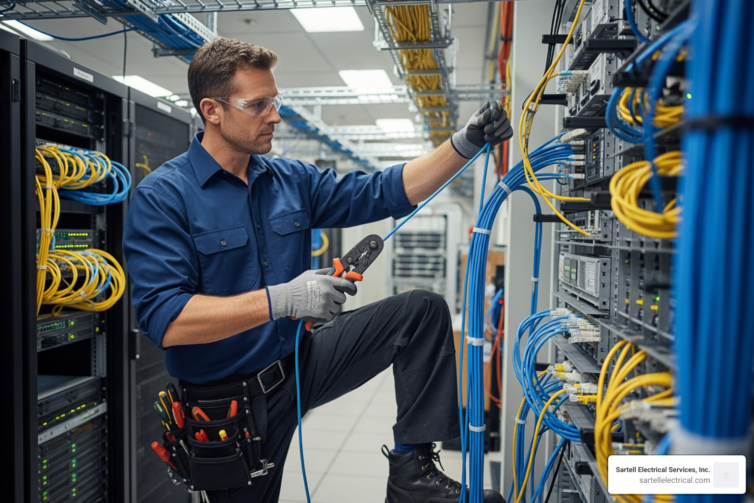 electrician working on a commercial data cabling project - electrical contractors boston electrician working on a commercial data cabling project - electrical contractors boston