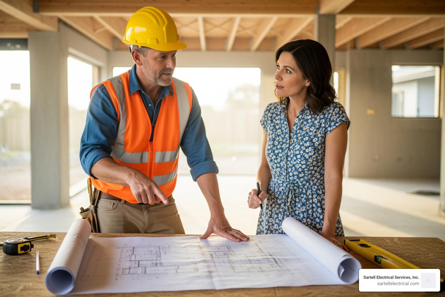 contractor showing a client a building plan - electrical contractors boston contractor showing a client a building plan - electrical contractors boston