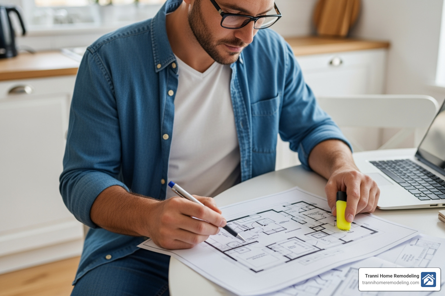 Homeowner reviewing blueprints for optimal indoor unit placement - Ductless AC Installation