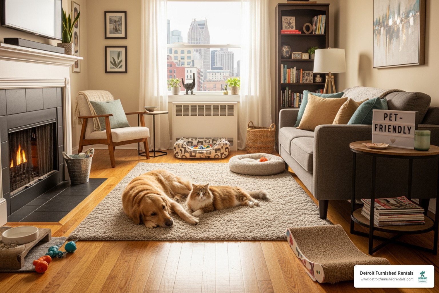 person on a laptop searching a rental website with a "pet-friendly" filter checked - pet friendly rentals detroit