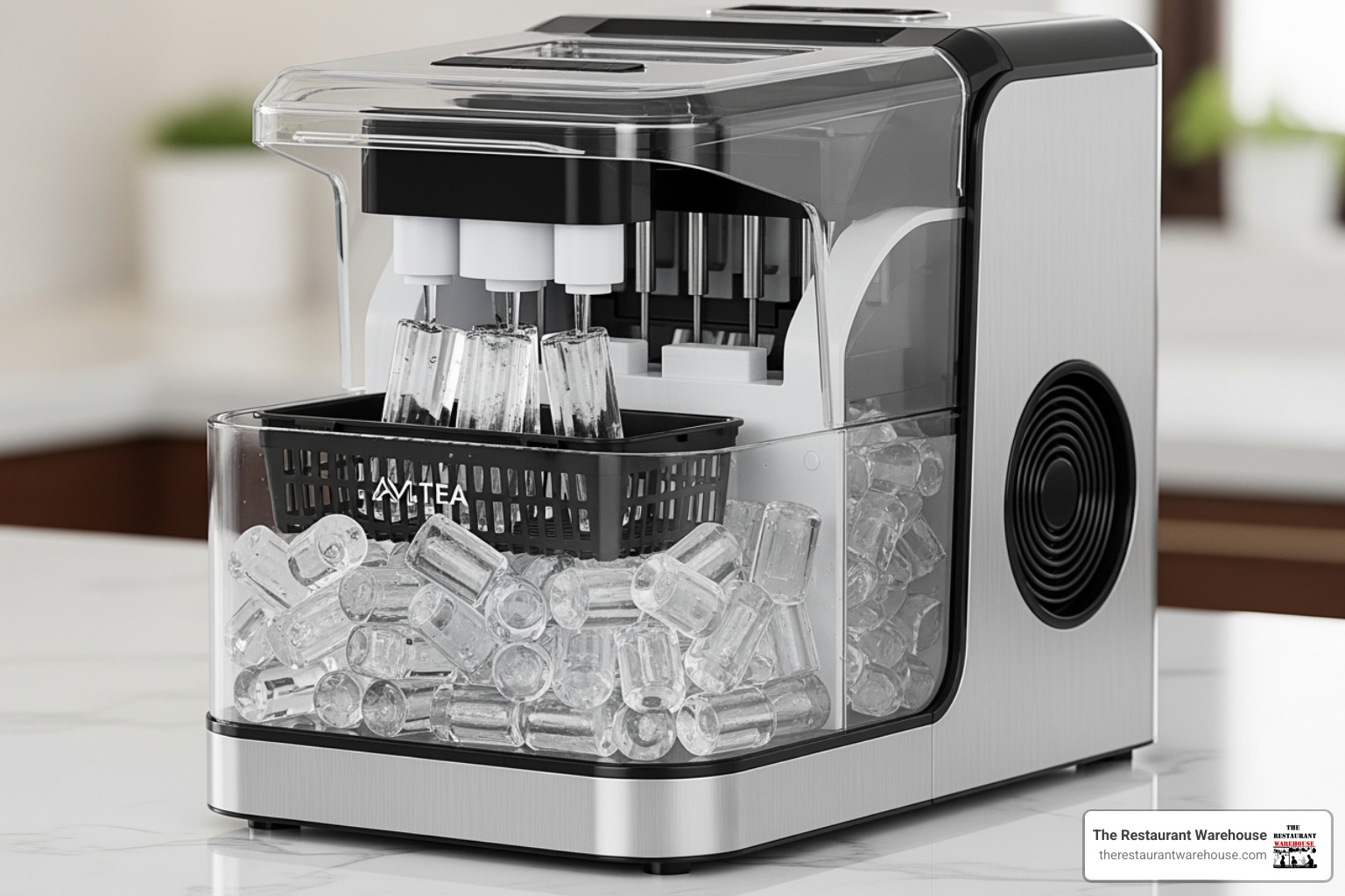 a sleek countertop ice maker producing bullet ice - ice machine price