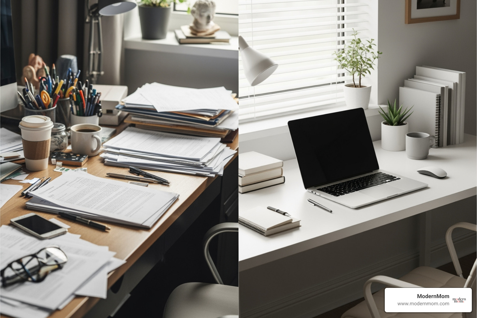 cluttered desk vs organized desk - clarity of goals