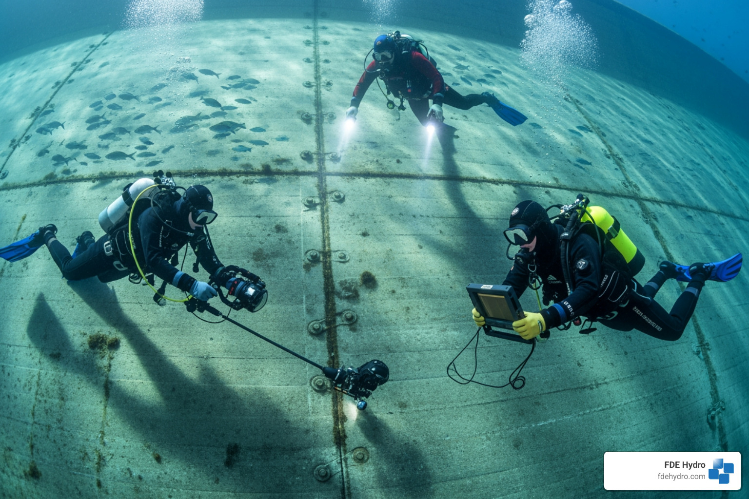 divers performing an underwater dam inspection - Dam construction companies