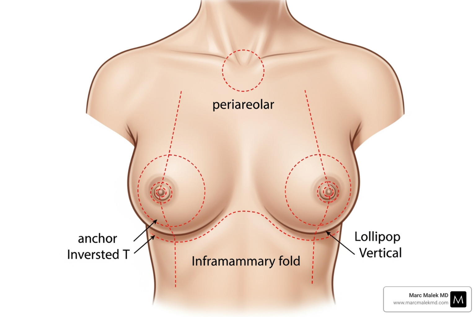 illustrating the common incision patterns (anchor, lollipop, periareolar) - breast augmentation mastopexy illustrating the common incision patterns (anchor, lollipop, periareolar) - breast augmentation mastopexy