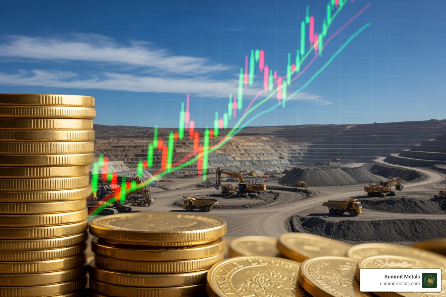 physical gold coin stock chart and mining operation - precious metals investment guide